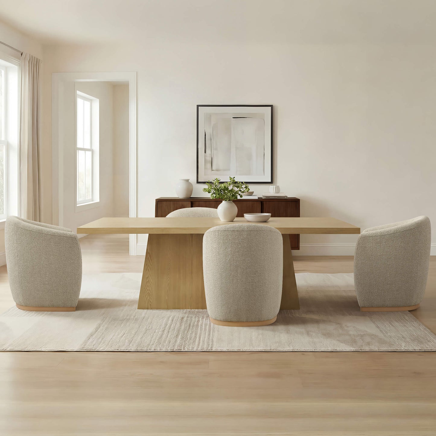 Curved Genuine Leather Dining Chair Set of 2