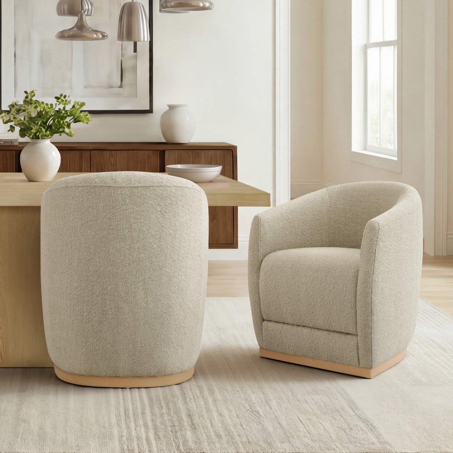 Curved Genuine Leather Dining Chair Set of 2