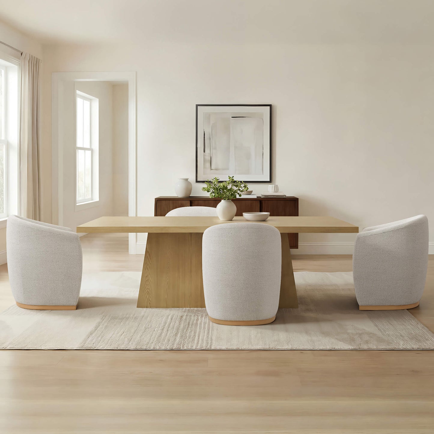 Curved Genuine Leather Dining Chair Set of 2