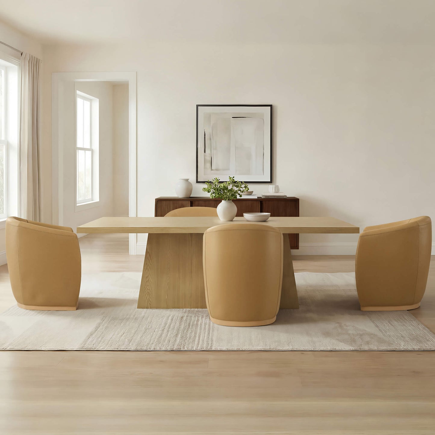Curved Genuine Leather Dining Chair Set of 2