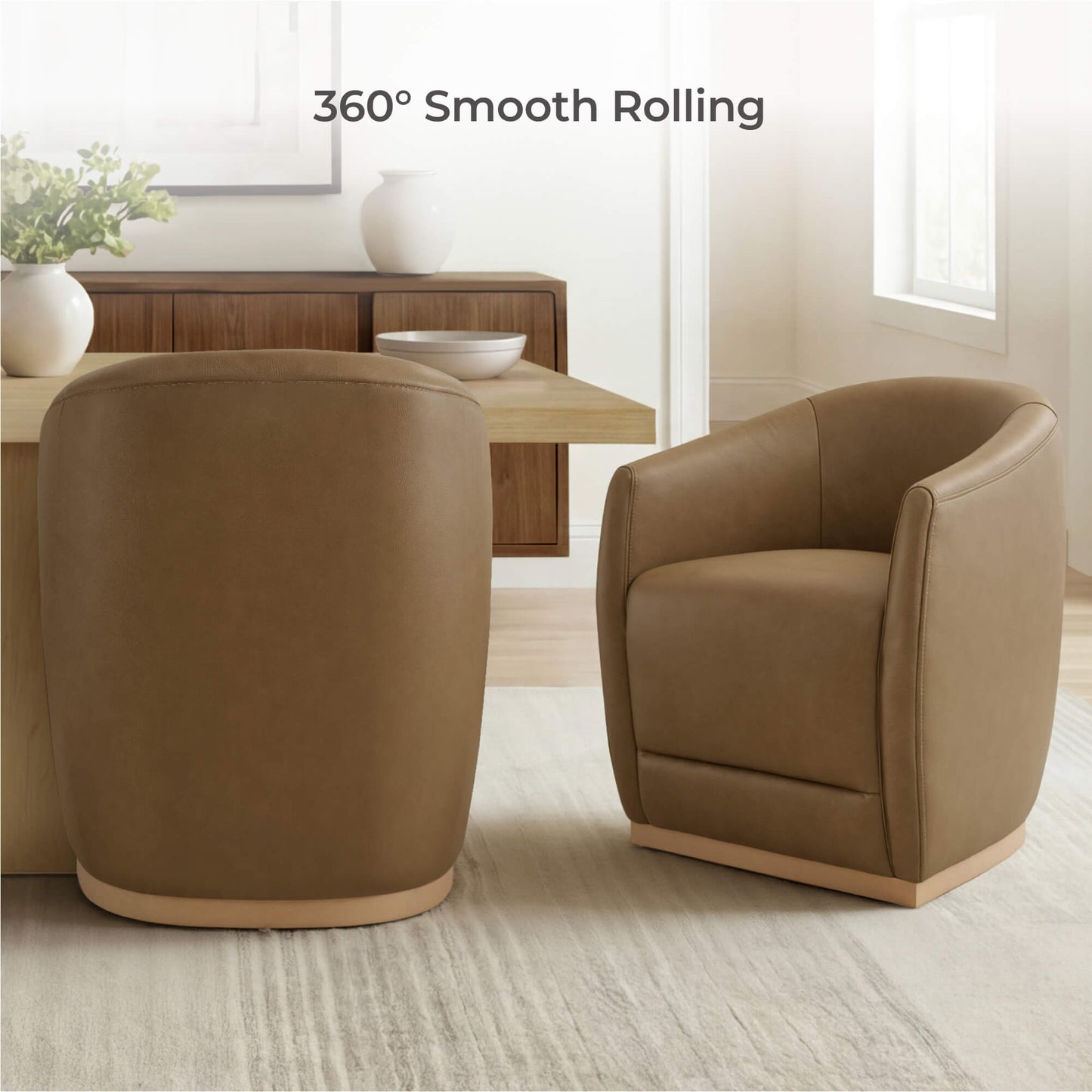 Curved Genuine Leather Dining Chair Set of 2