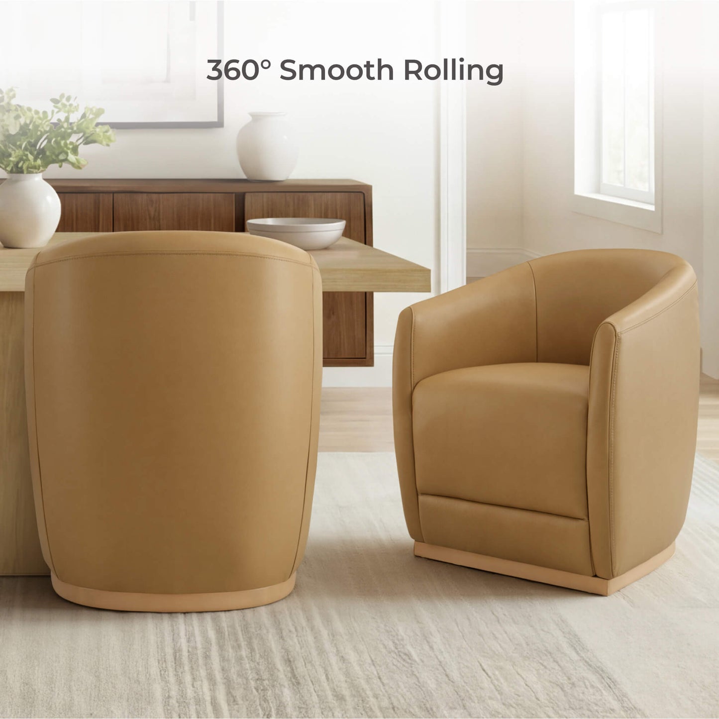 Curved Genuine Leather Dining Chair Set of 2