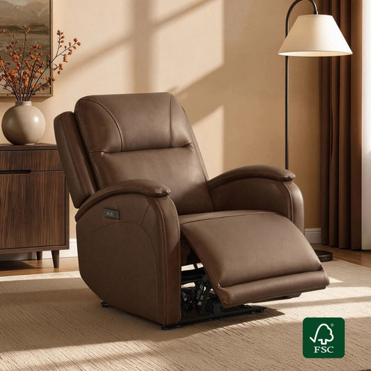 Curved Genuine Leather Zero Gravity Recliner in Black