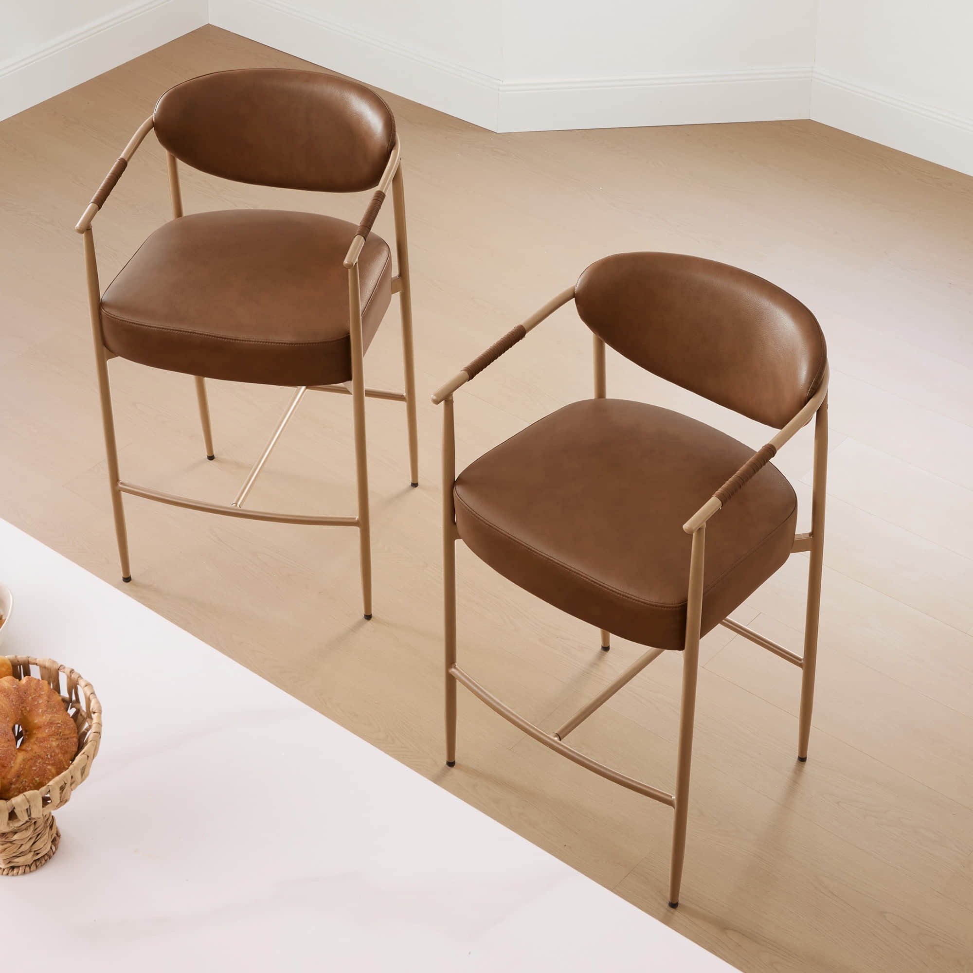 Curved Hand-Woven Counter Stool in Jade Green