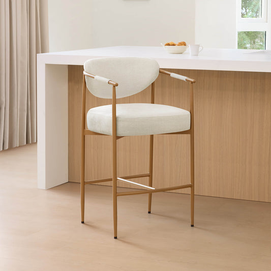 Curved Hand-Woven Counter Stool in Jade Green