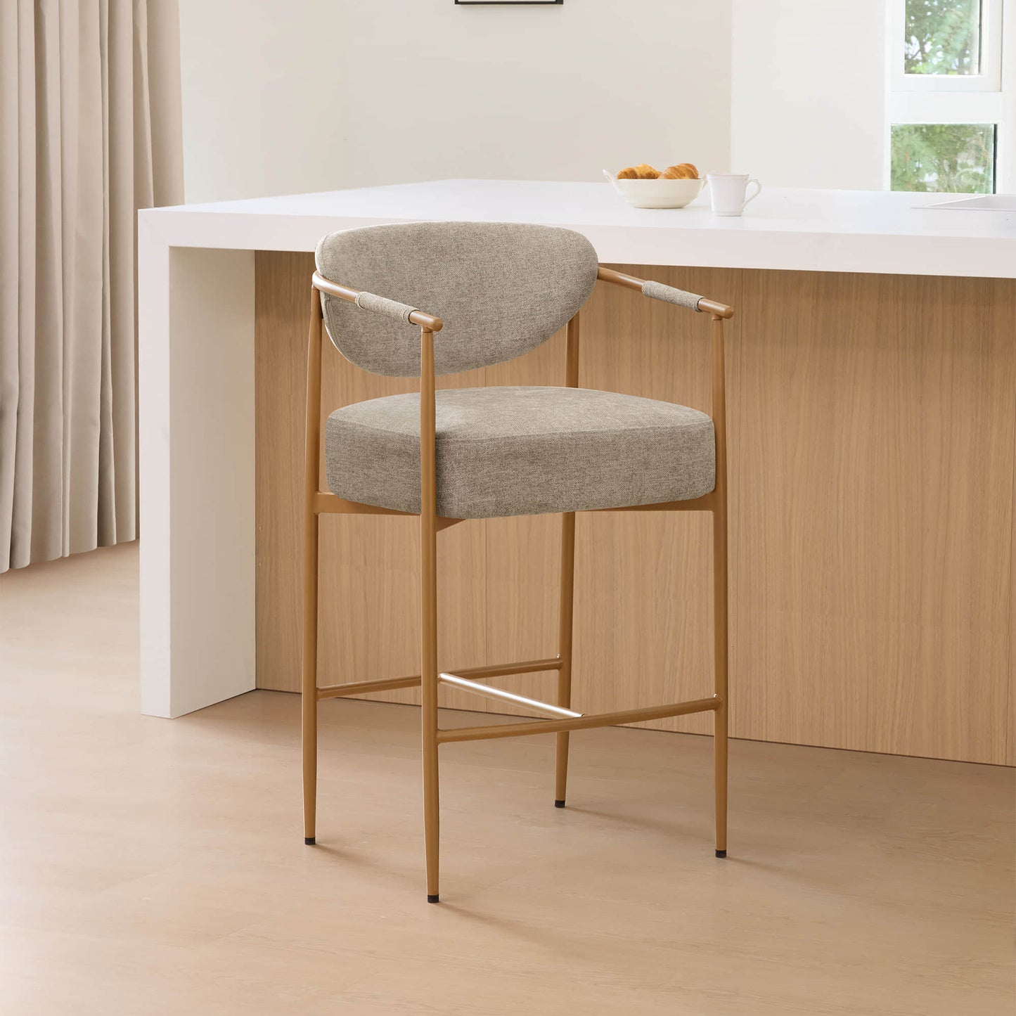 Curved Hand-Woven Counter Stool in Jade Green