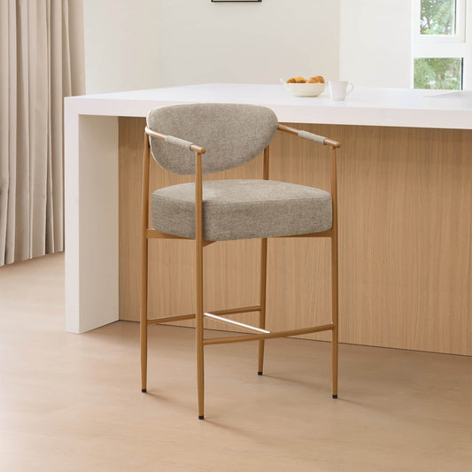 Curved Hand-Woven Counter Stool in Jade Green