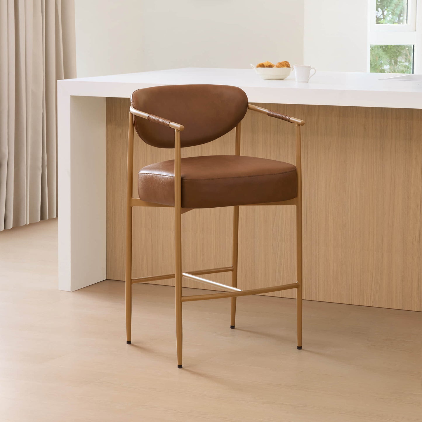 Curved Hand-Woven Counter Stool in Jade Green