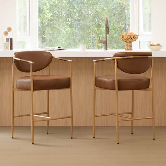 Curved Hand-Woven Counter Stool in Jade Green