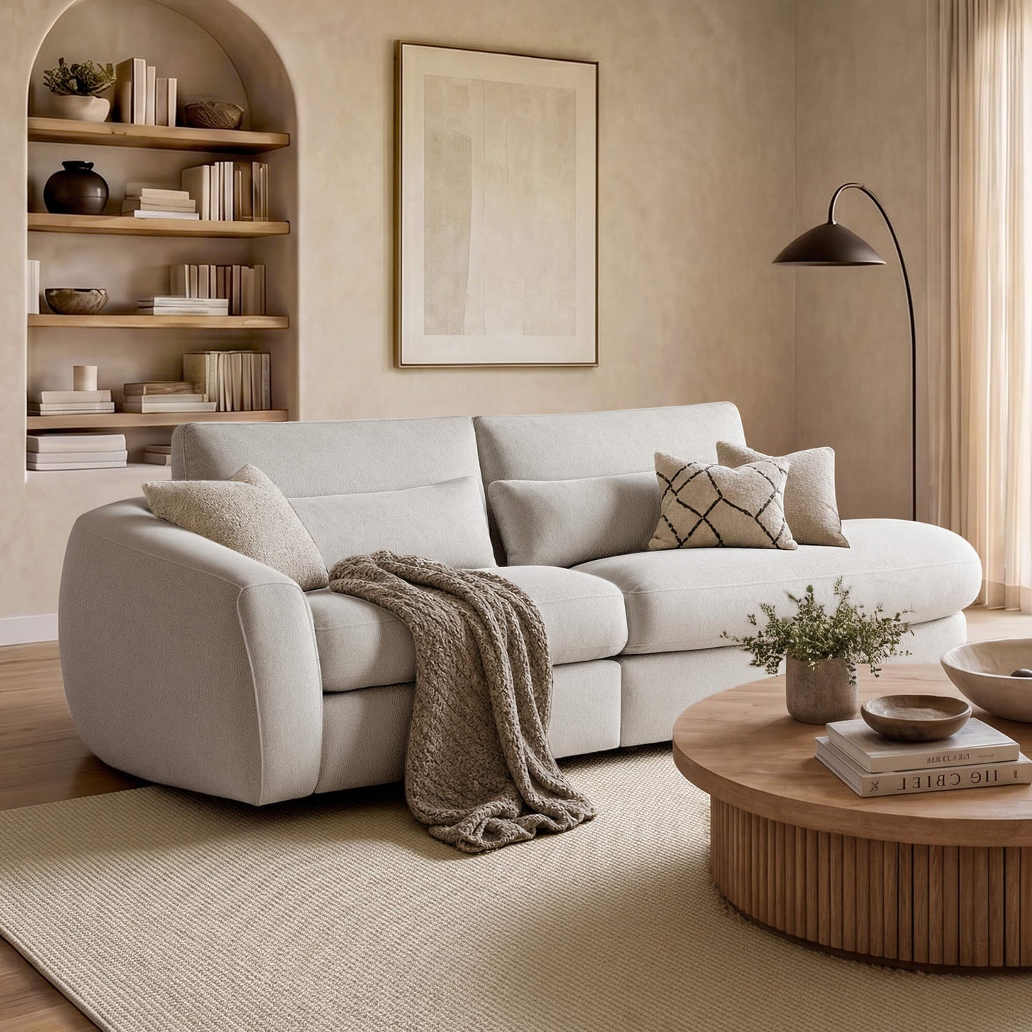 Curved Plush 2-Seater Sectional with Extended Chaise