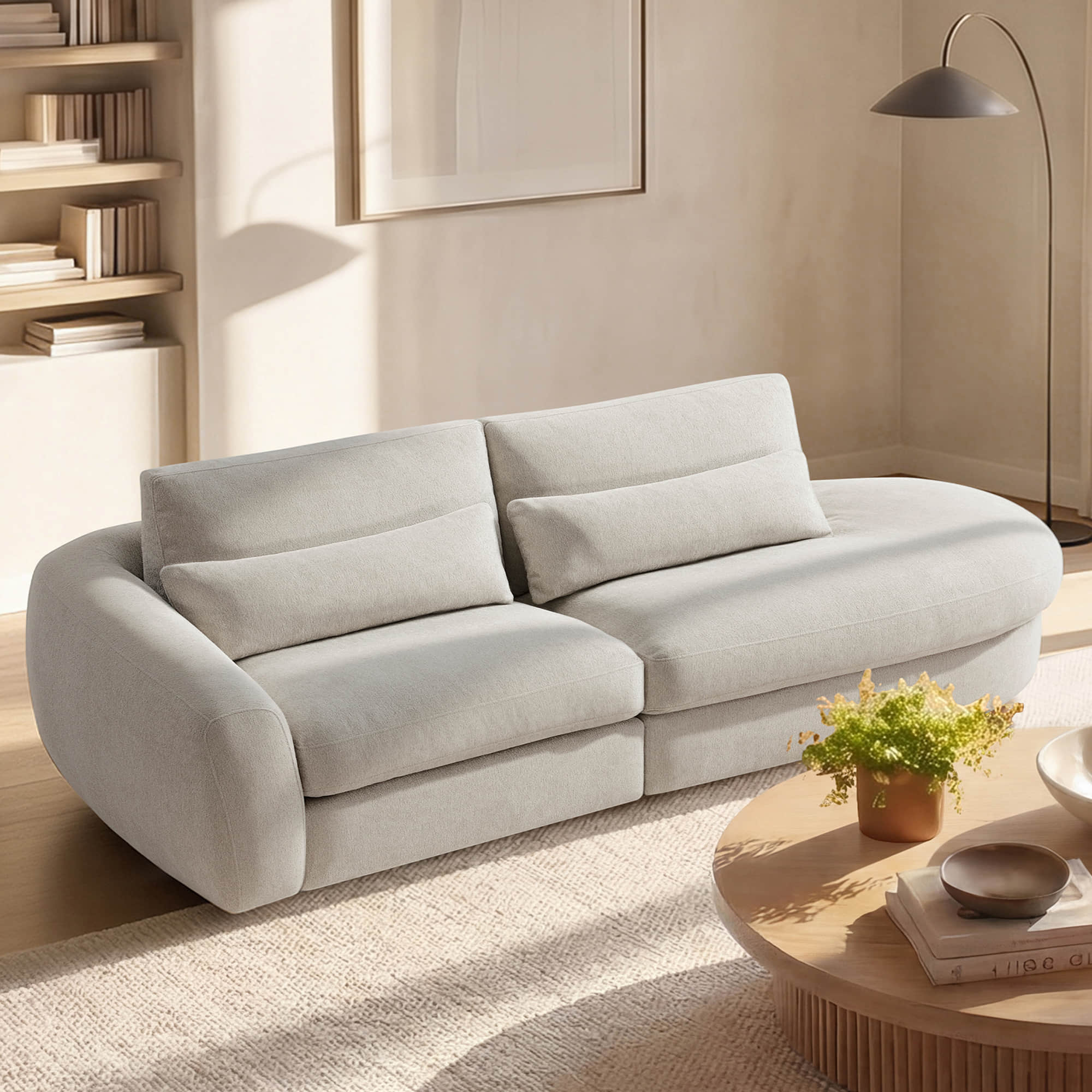 Curved Plush 2-Seater Sectional with Extended Chaise