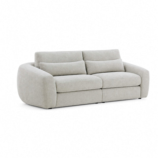 Curved Plush 2-Seater Sofa in Soft Grey Fabric