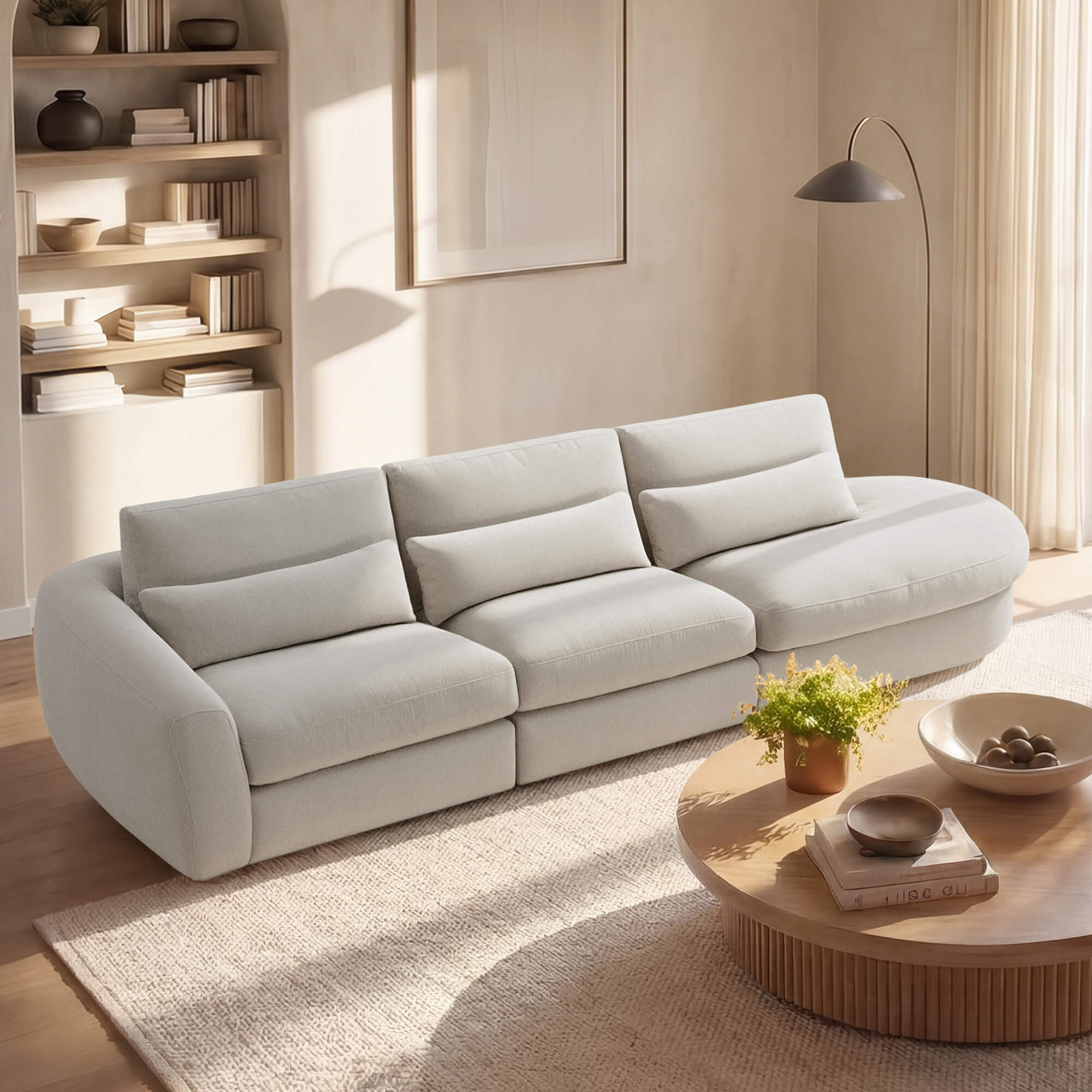 Curved Plush 3-Seater Sectional with Extended Chaise
