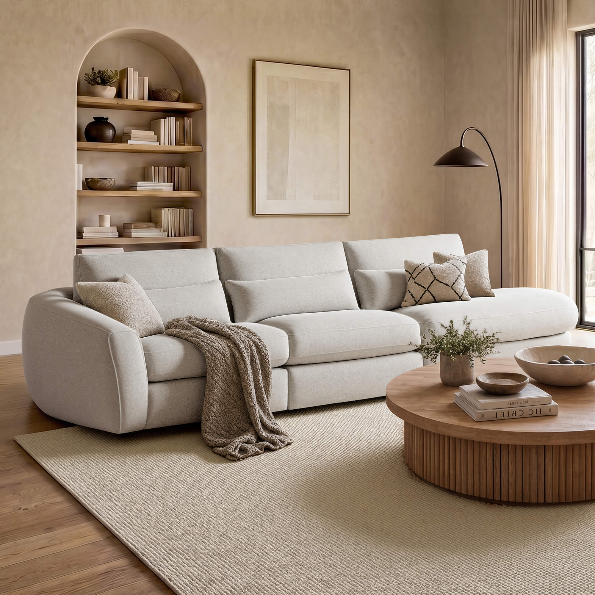 Curved Plush 3-Seater Sectional with Extended Chaise