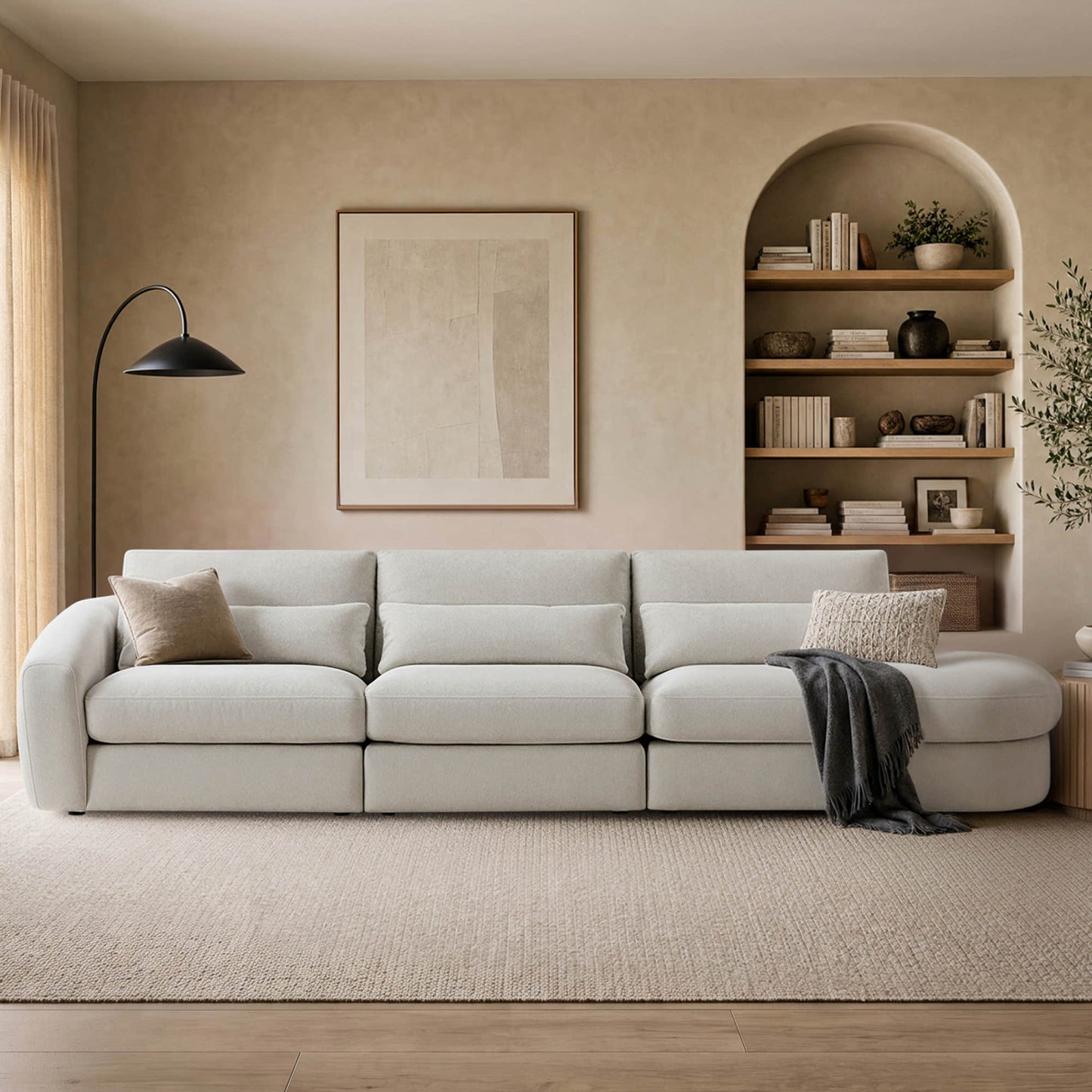Curved Plush 3-Seater Sectional with Extended Chaise