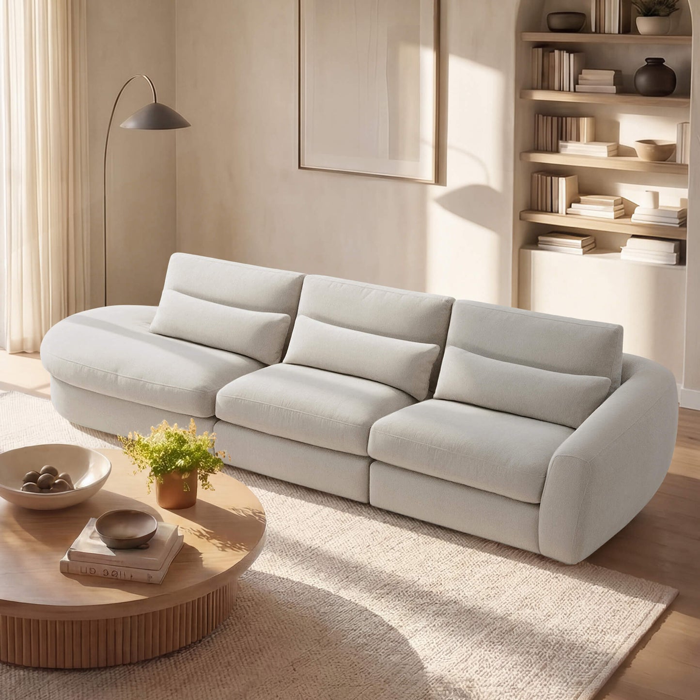 Curved Plush 3-Seater Sectional with Extended Chaise