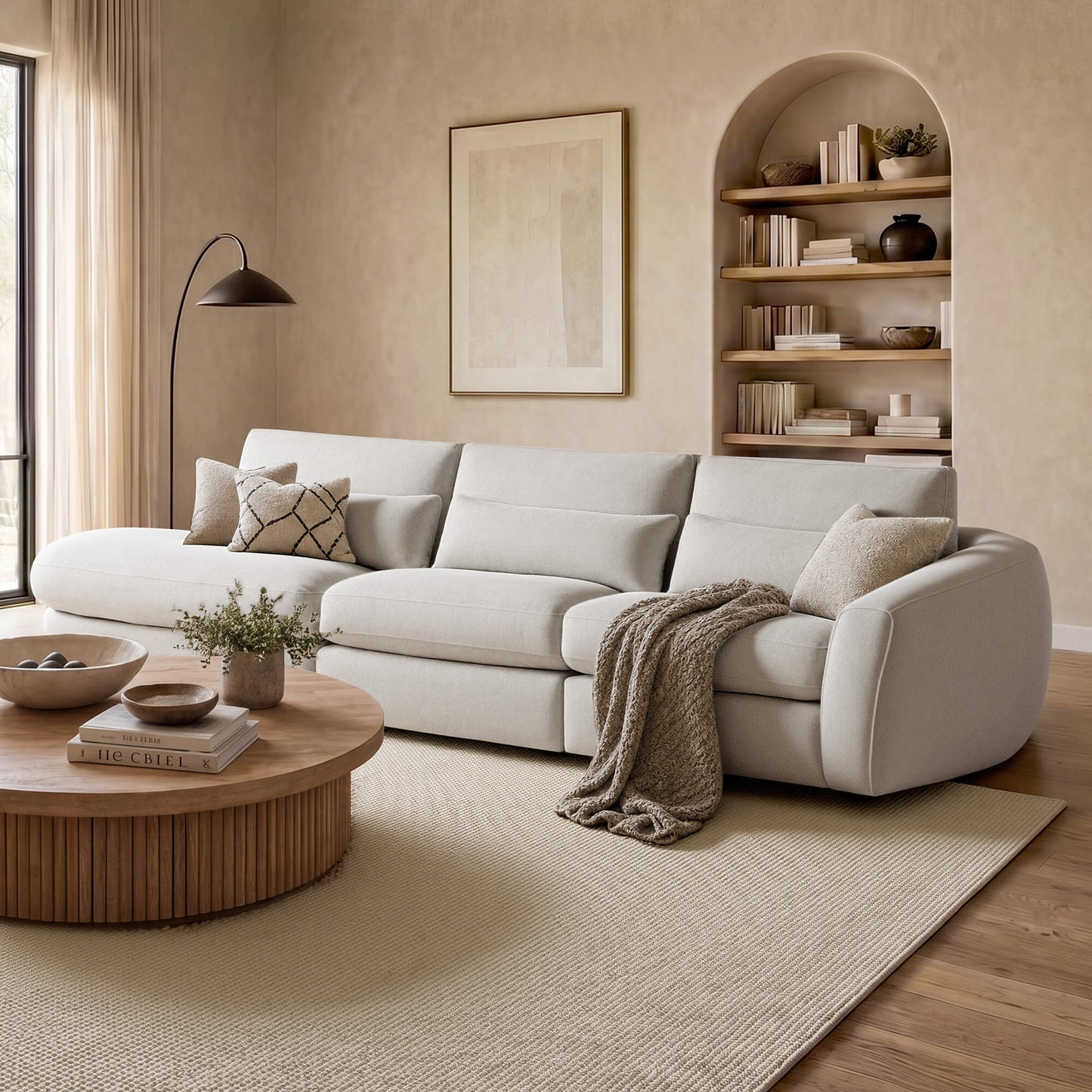 Curved Plush 3-Seater Sectional with Extended Chaise