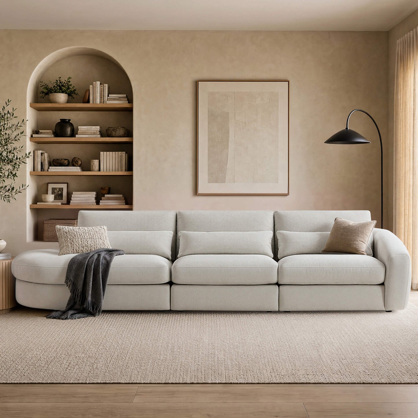 Curved Plush 3-Seater Sectional with Extended Chaise