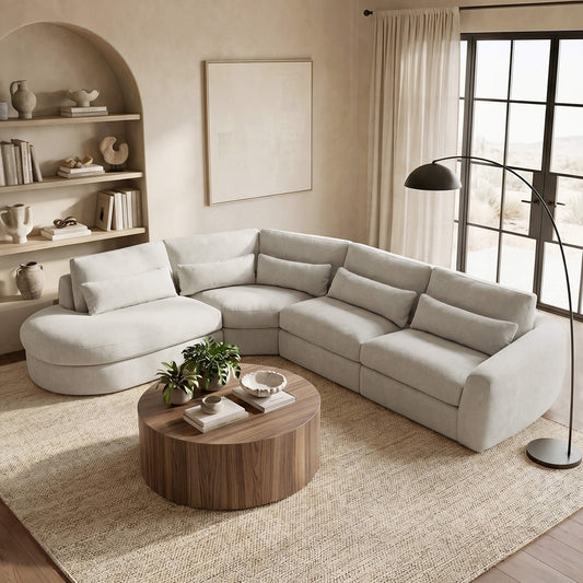 Curved Plush 4-Seater Sectional Couch with Extended Chaise