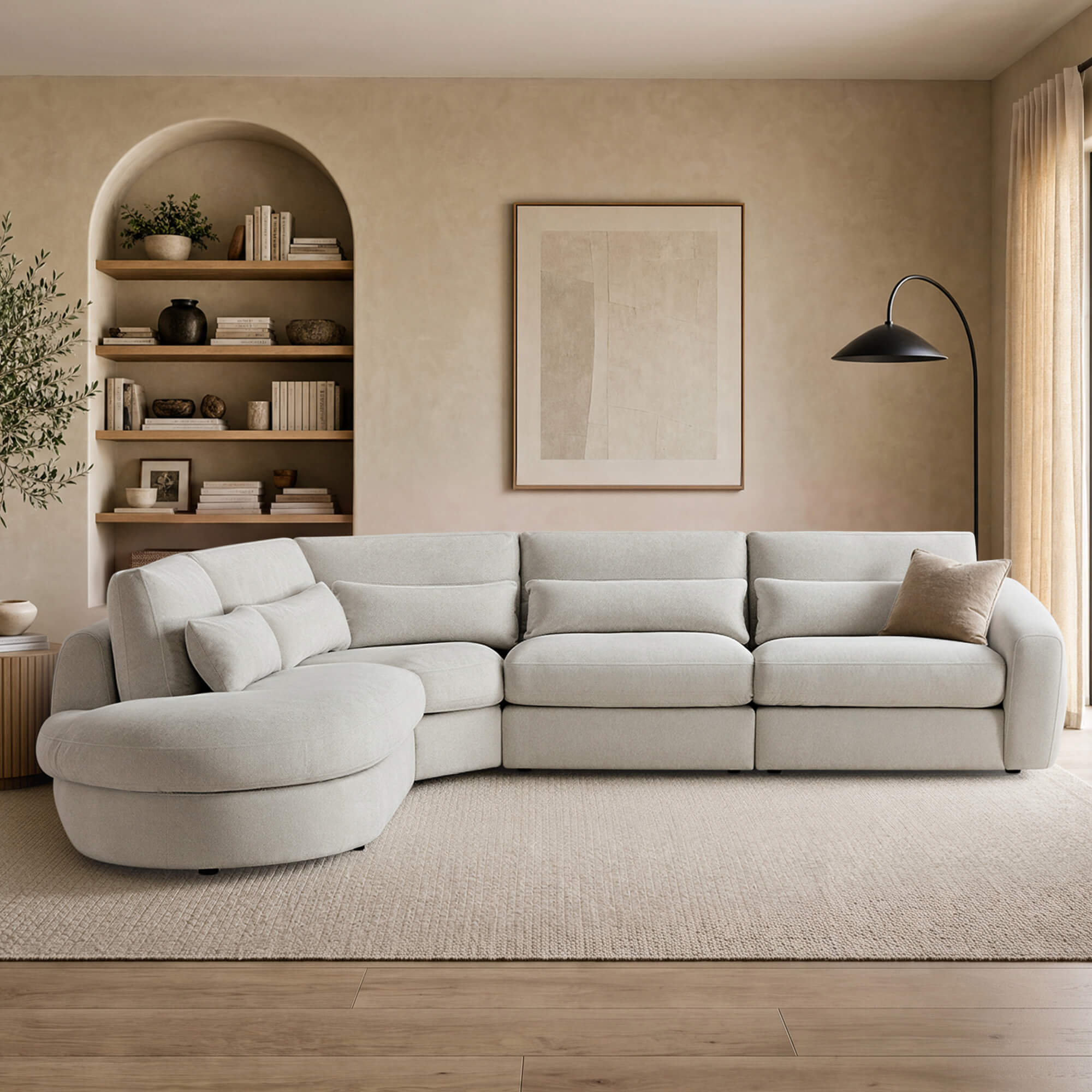 Curved Plush 4-Seater Sectional Couch with Extended Chaise