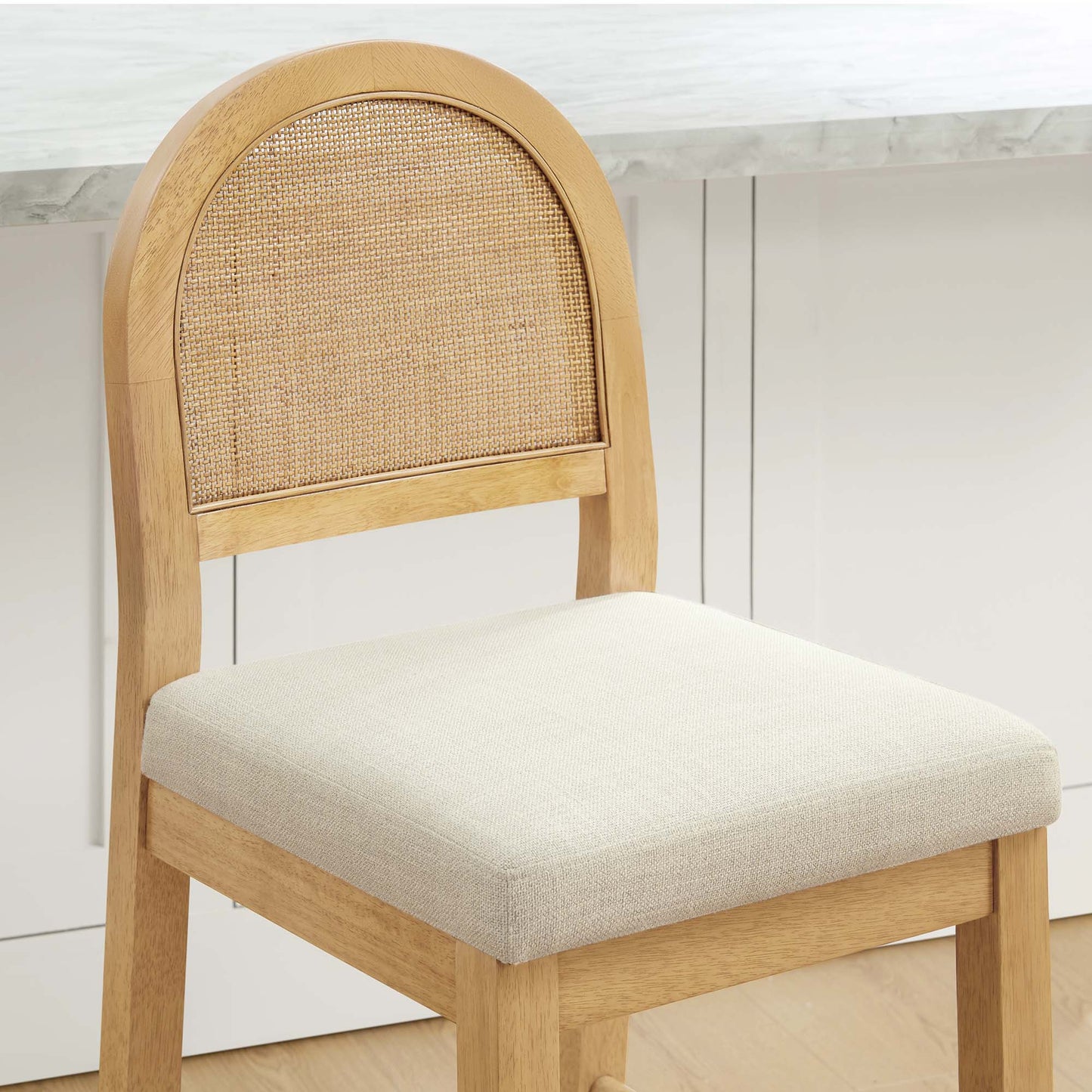 Curved Rattan Counter Stool with Performance Fabric