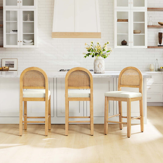 Curved Rattan Counter Stool with Performance Fabric