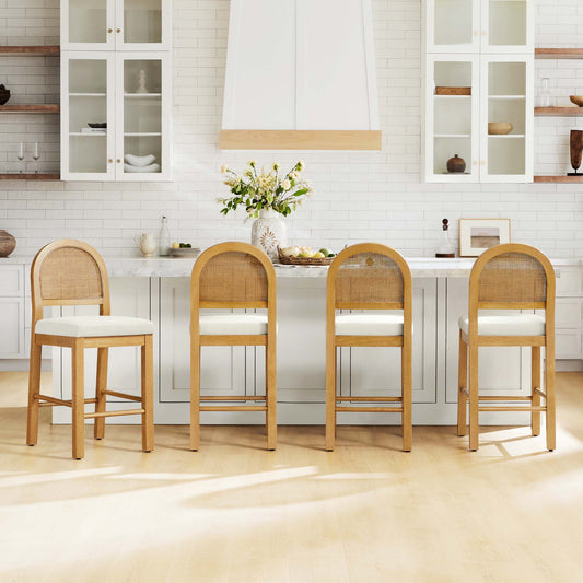 Curved Rattan Counter Stool with Performance Fabric