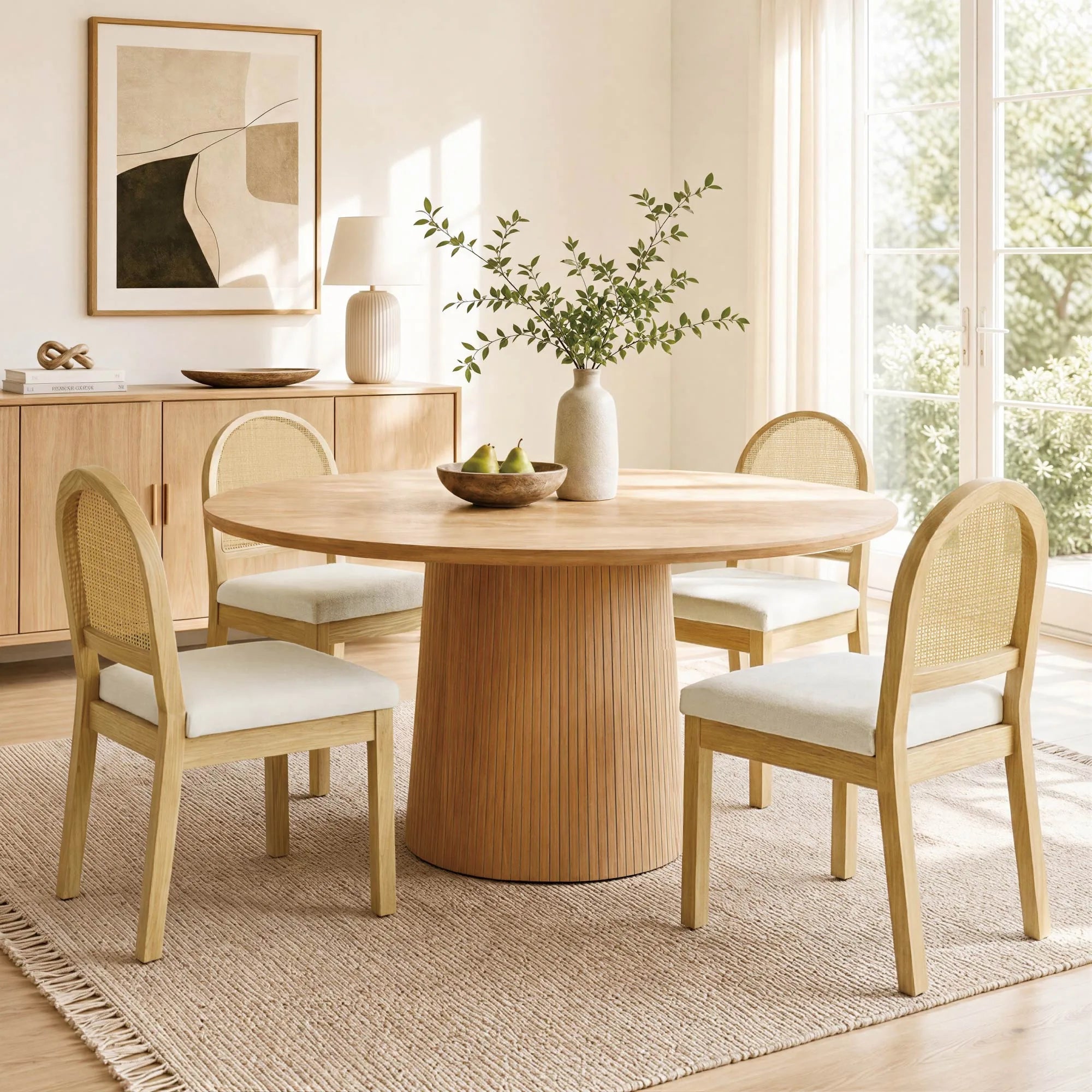 Curved Rattan Dining Chair Set of 2 with Upholstery