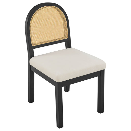 Curved Rattan Dining Chair Set of 2 with Upholstery