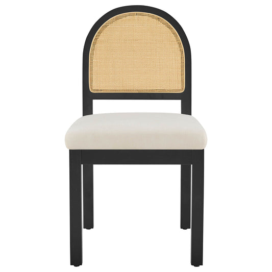Curved Rattan Dining Chair Set of 2 with Upholstery