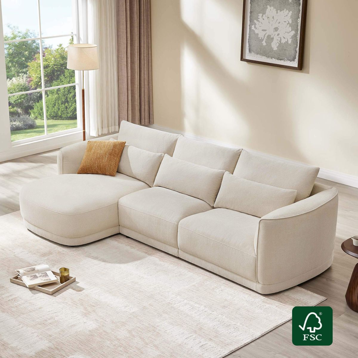 Daisy 3-Seat Curved Chenille Sectional Sofa with Chaise