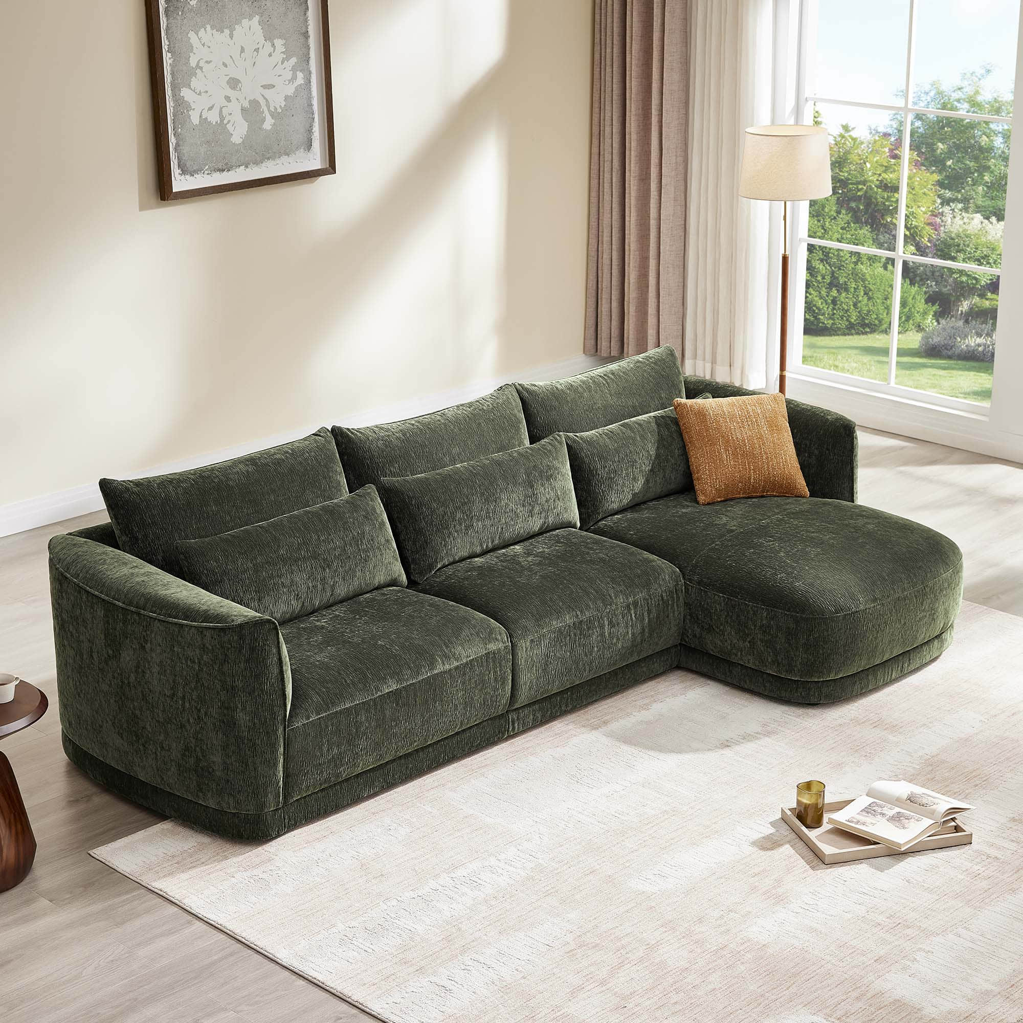 Daisy 3-Seat Curved Chenille Sectional Sofa with Chaise