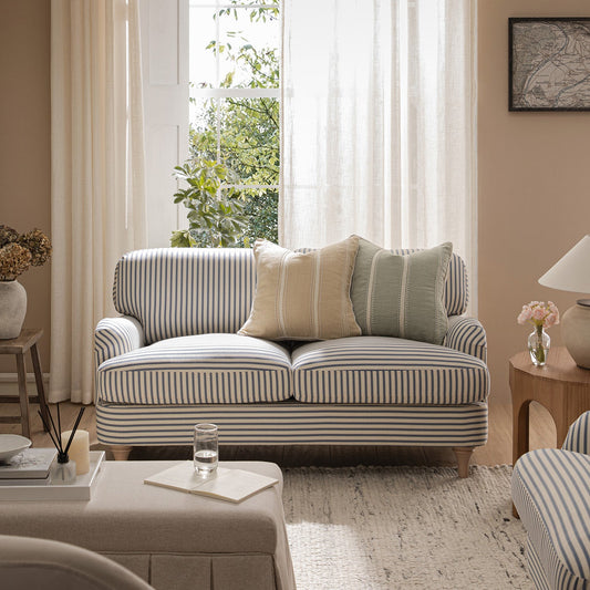 Daphnis Blue Striped Linen Blend 2-Seater Sofa