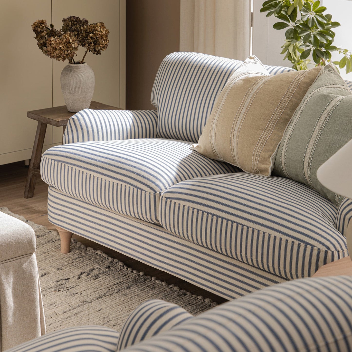 Daphnis Blue Striped Linen Blend 2-Seater Sofa
