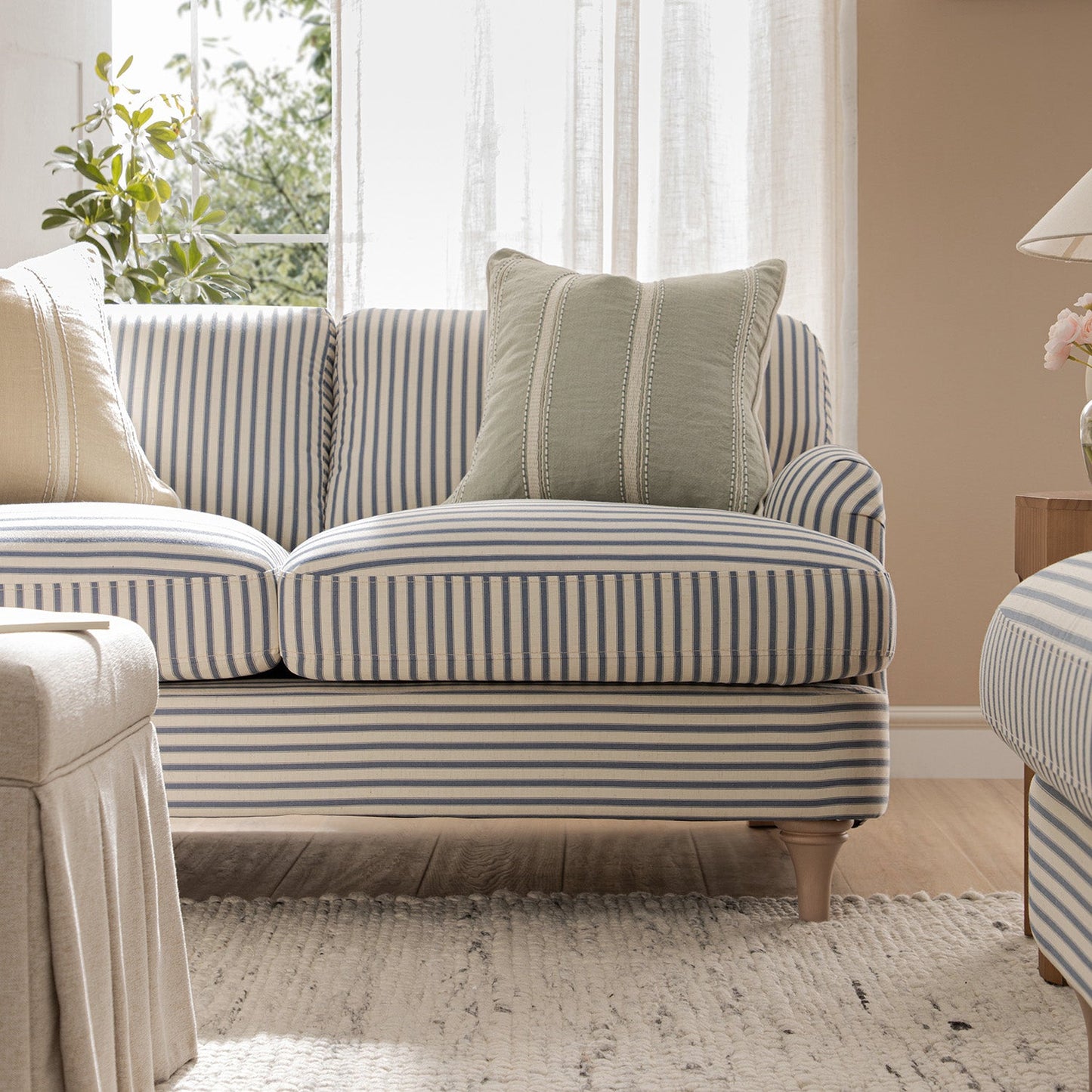 Daphnis Blue Striped Linen Blend 2-Seater Sofa