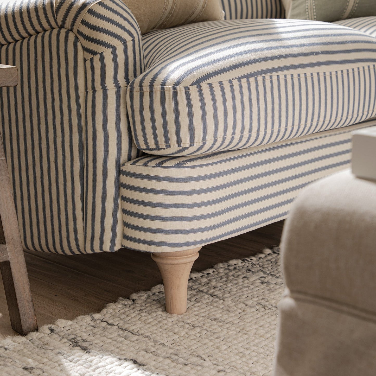 Daphnis Blue Striped Linen Blend 2-Seater Sofa