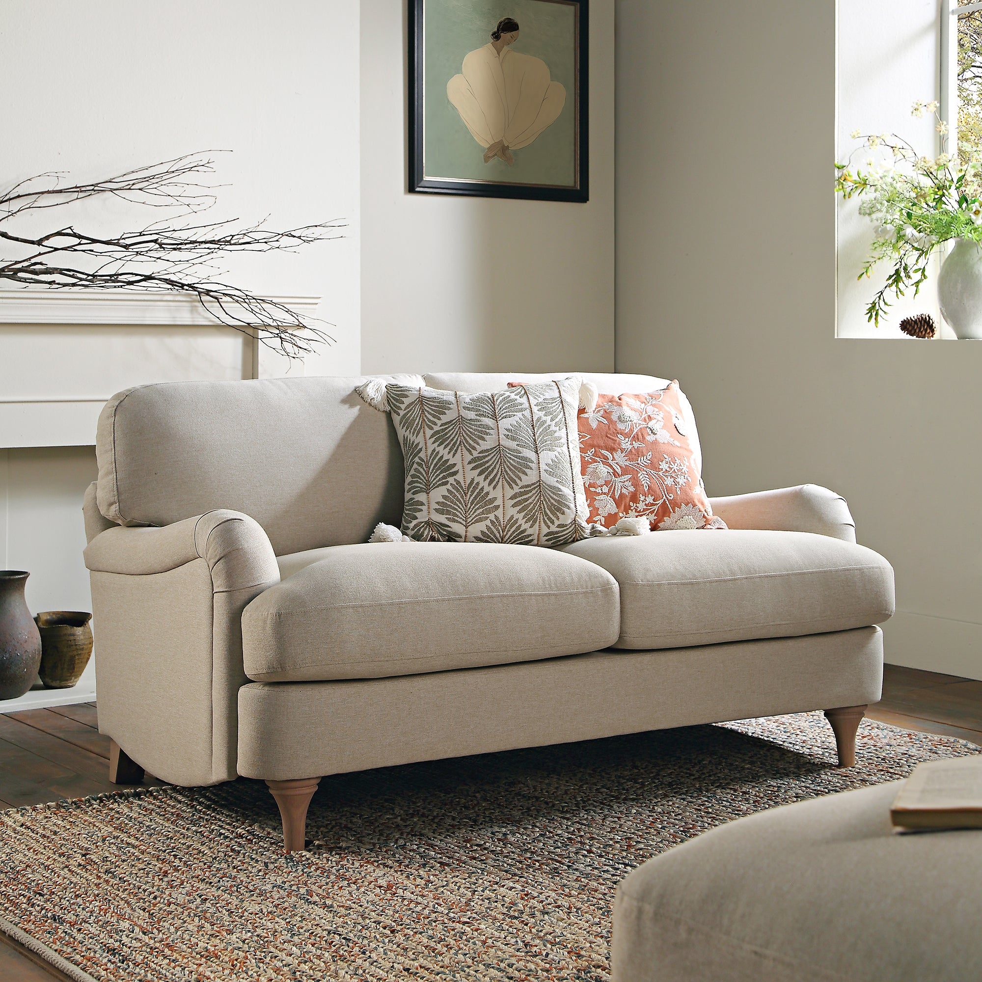 Daphnis Oatmeal Fabric 2-Seater Sofa with Sleek Lines