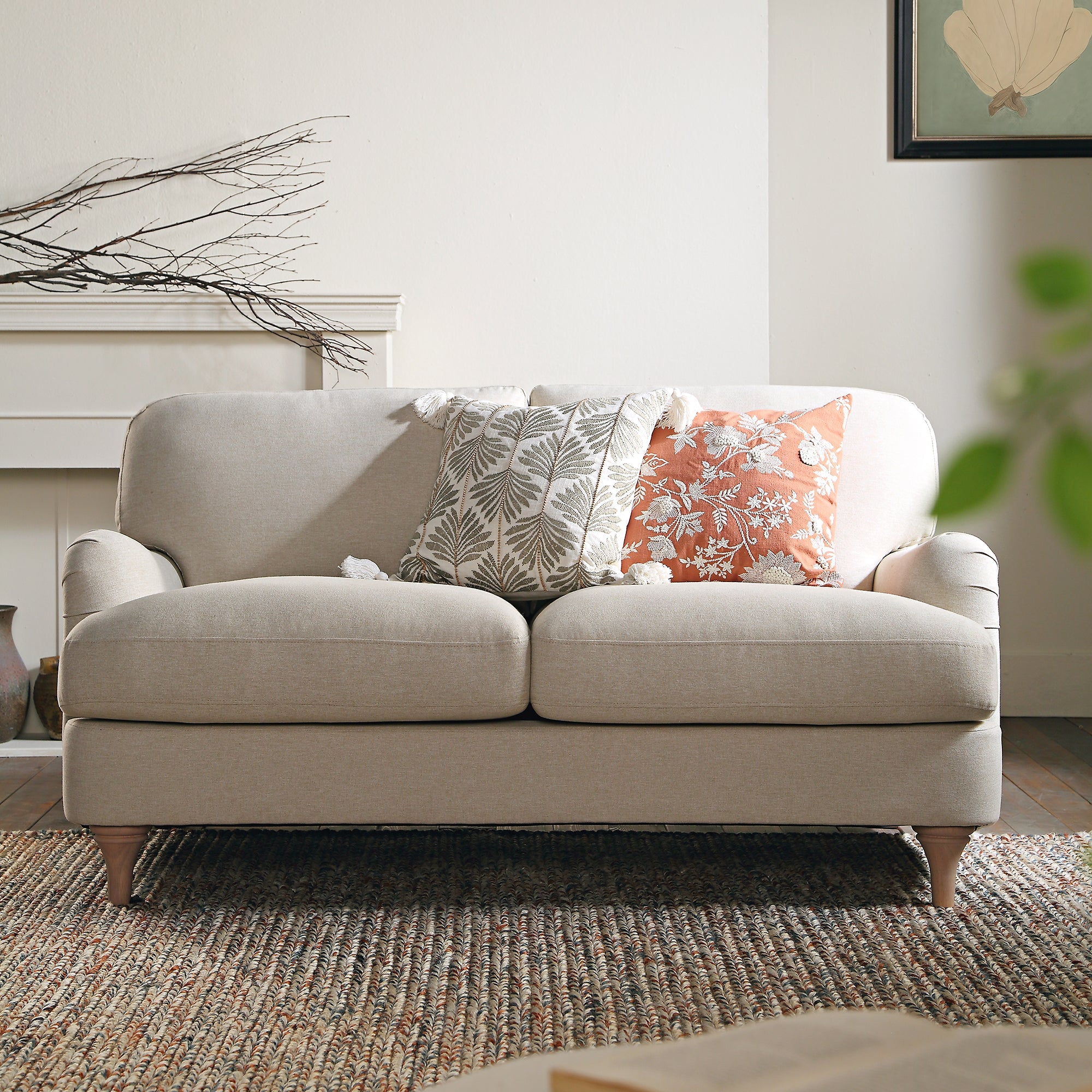 Daphnis Oatmeal Fabric 2-Seater Sofa with Sleek Lines
