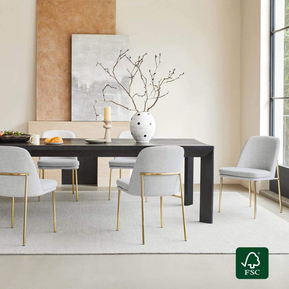 Dining Chair with Metal Base and Upholstered Seat