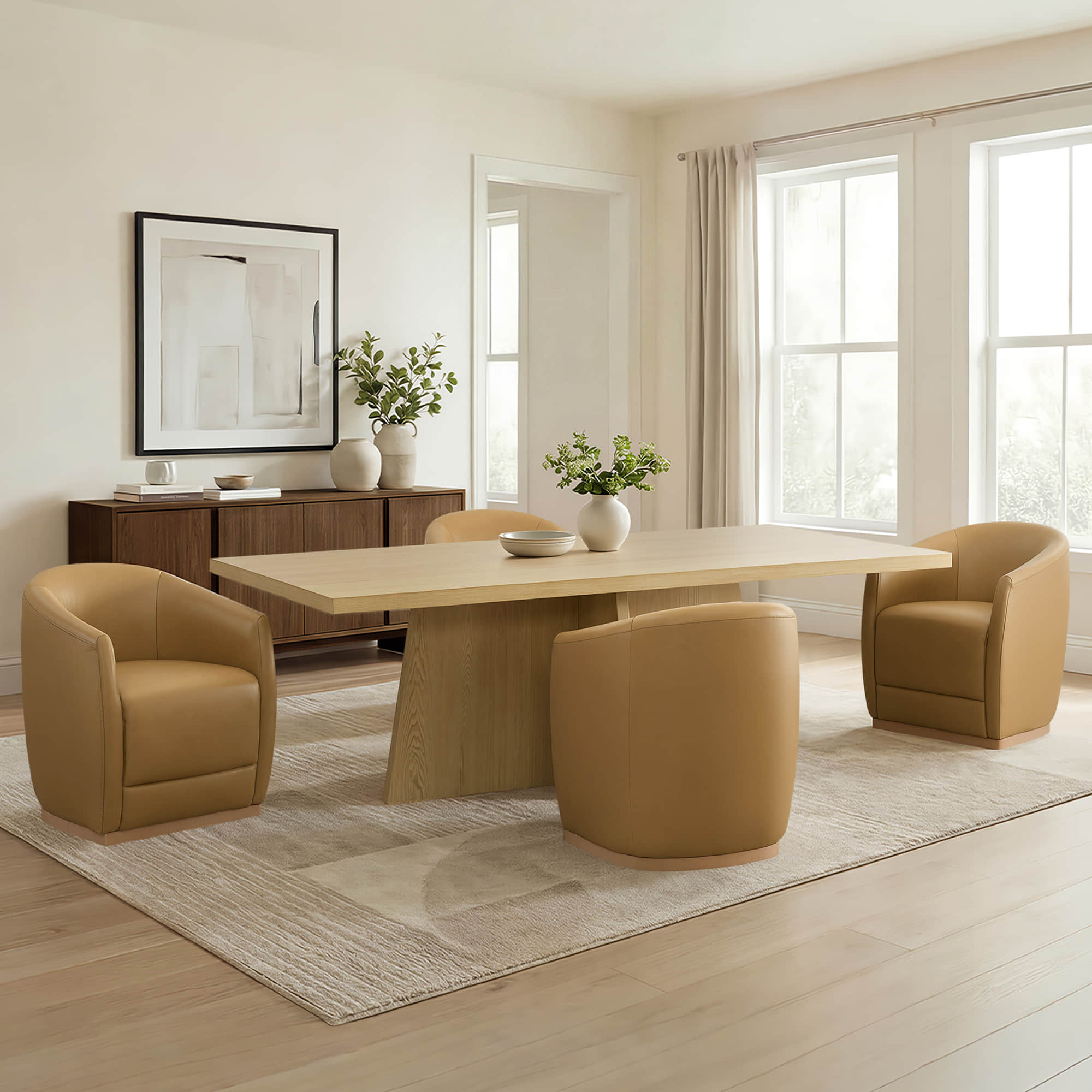 Dining Table Set With Cross Pedestal For 4-6 Guests
