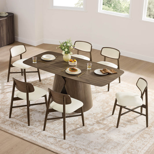 Dining Table Set with Sculptural Wood Base, 70.9" Length