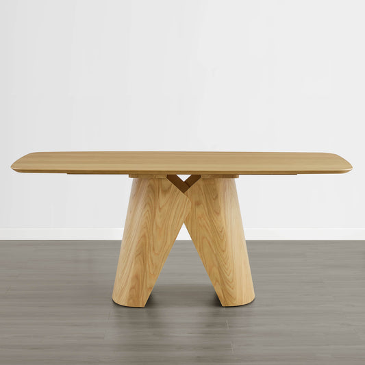 Dining Table Set with Sculptural Wood Base, 70.9" Length