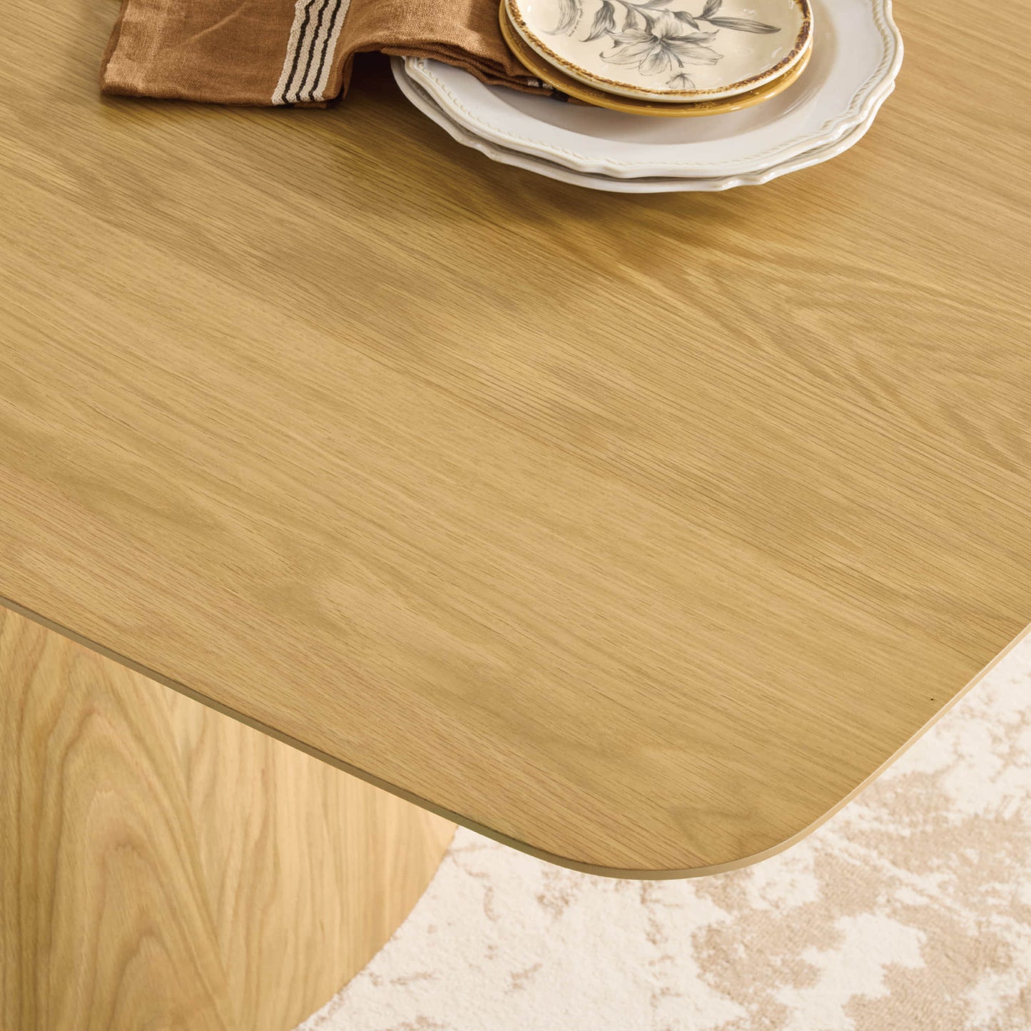 Dining Table Set with Sculptural Wood Base, 70.9" Length
