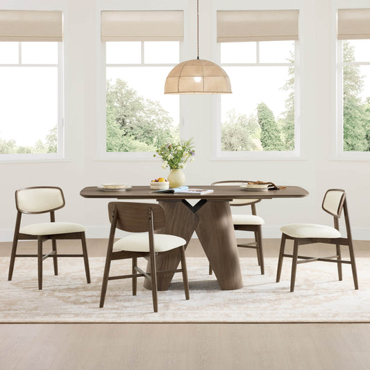 Dining Table Set with Sculptural Wood Base, 70.9" Length