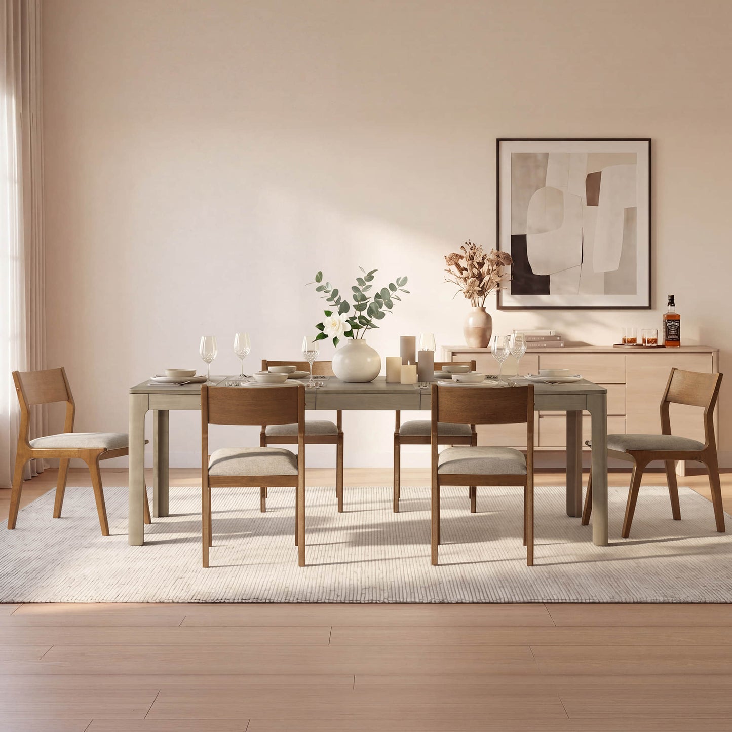 Dining Table with Extendable Design, 70.9"-90.6" Length
