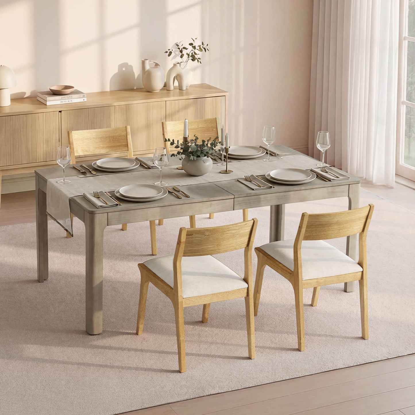 Dining Table with Extendable Design, 70.9"-90.6" Length