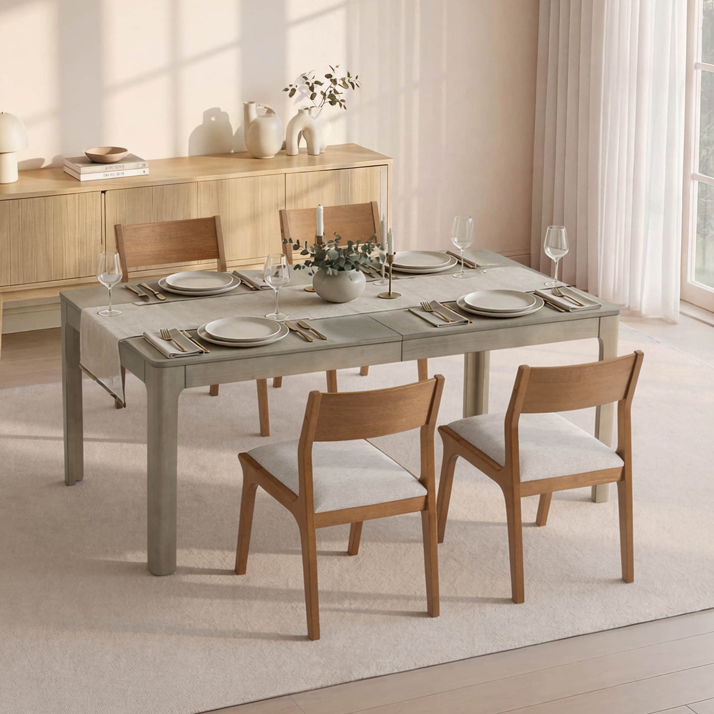 Dining Table with Extendable Design, 70.9"-90.6" Length