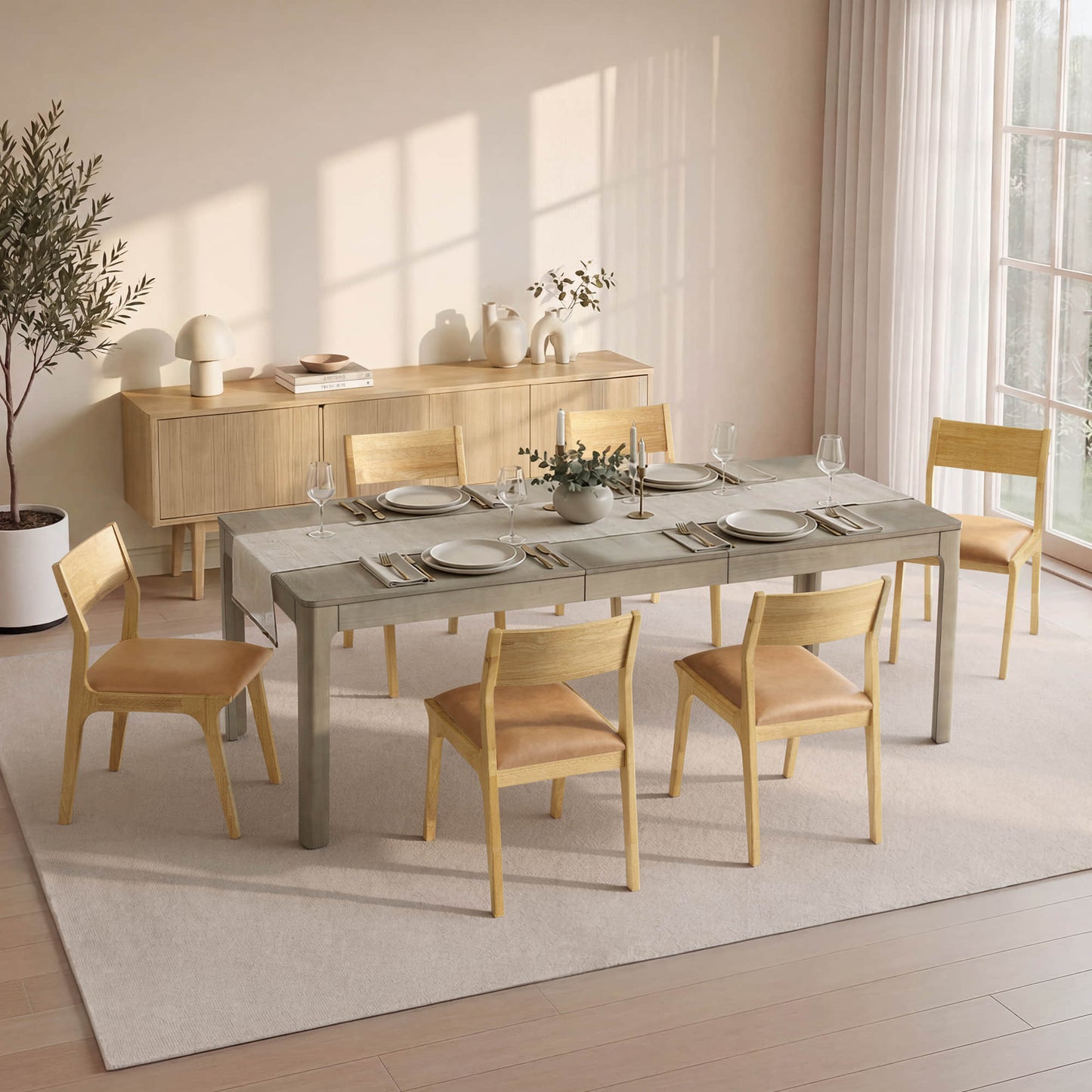 Dining Table with Extendable Design, 70.9"-90.6" Length