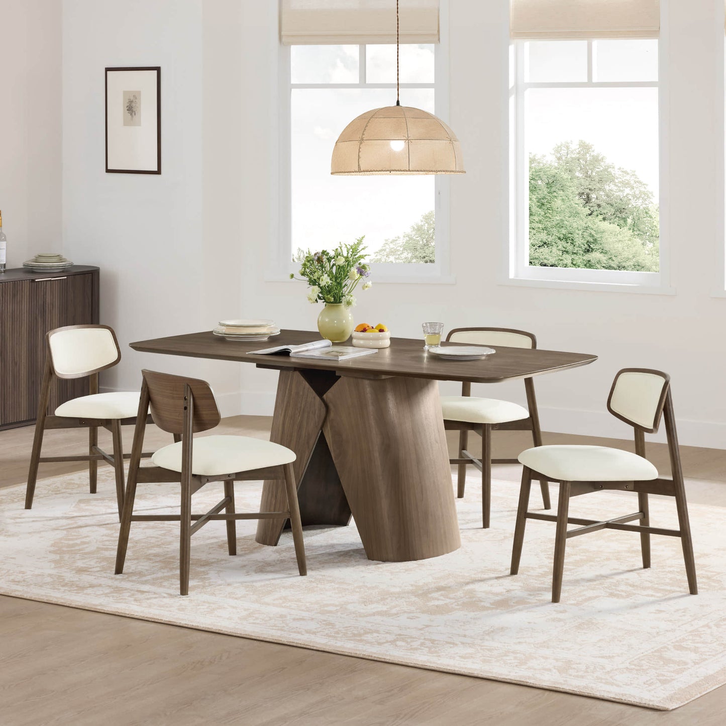 Dining Table with Sculptural Wood Base and Round Top