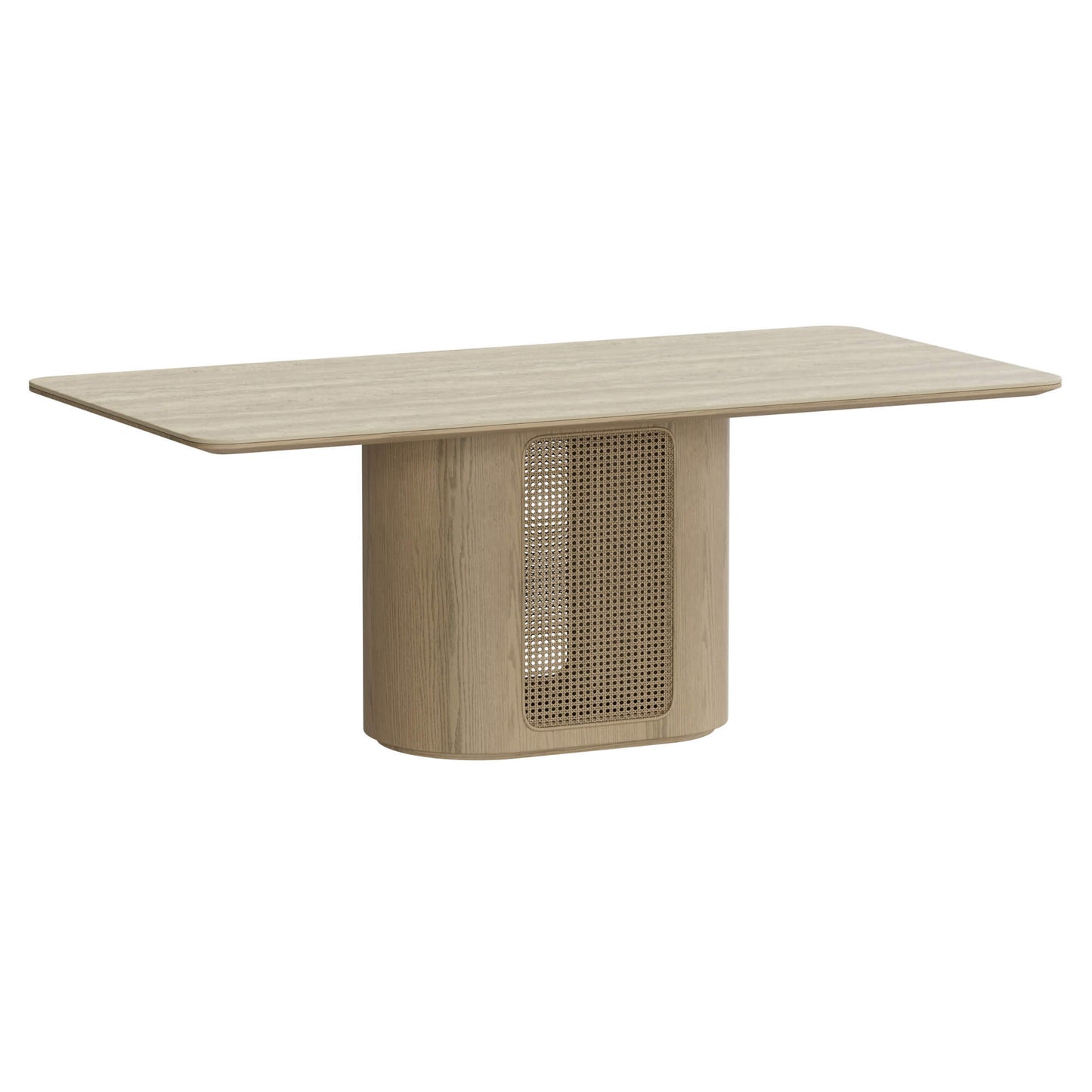 Dining Table with Travertine Top and Rattan Frame